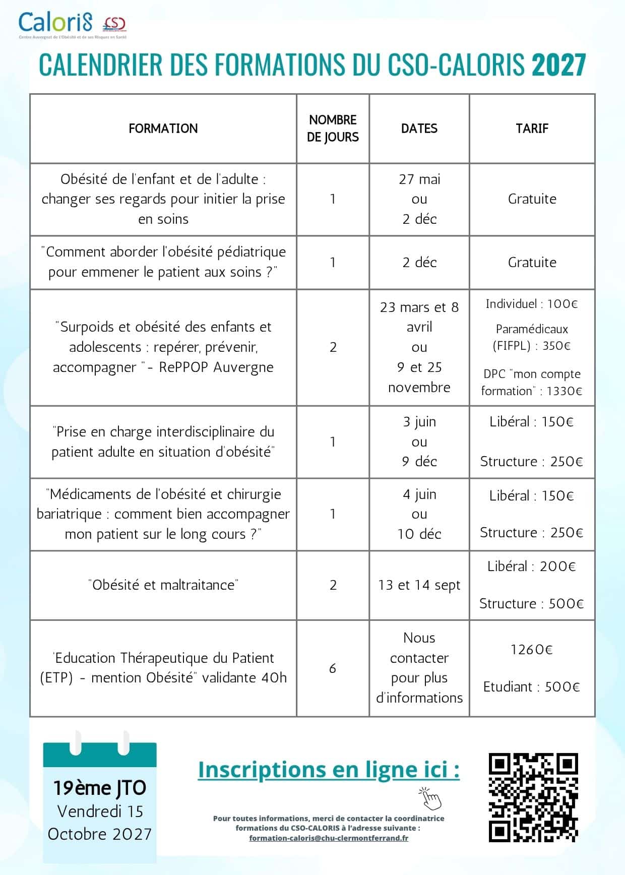 Calendrier des formations 2027
